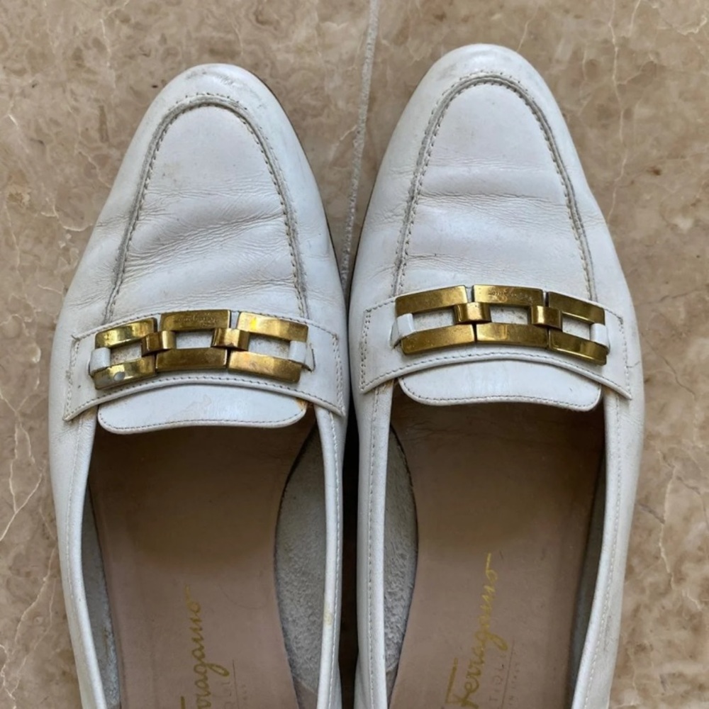 White Ferragamo Loafers